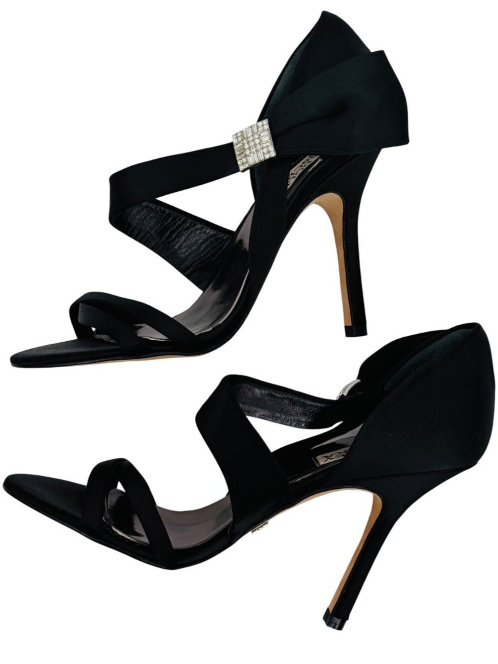 Badgley Mischka Black Satin Rhinestone Bow Heels 6 | dOrsay Formal Evening Shoes